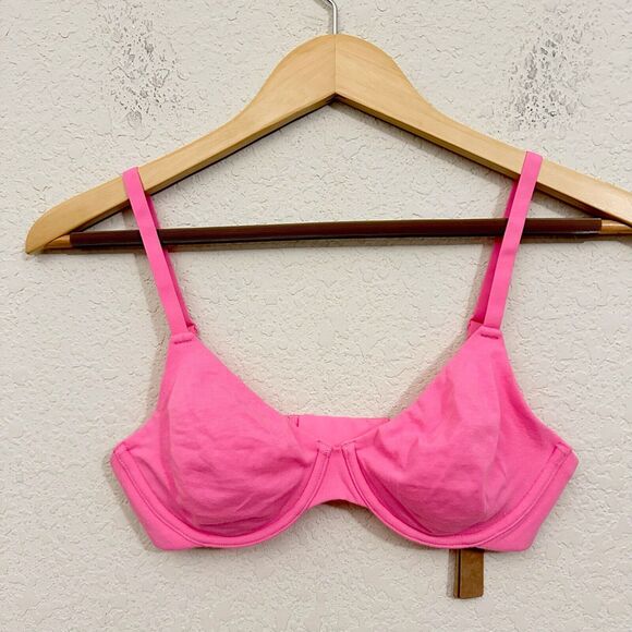 SKIMS Cotton Jersey T-Shirt Bra Sugar Pink Underwired Stretch NWT - Picture 1 of 14